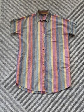 Women's Striped Short-Sleeve Button-Up Dress Coverup